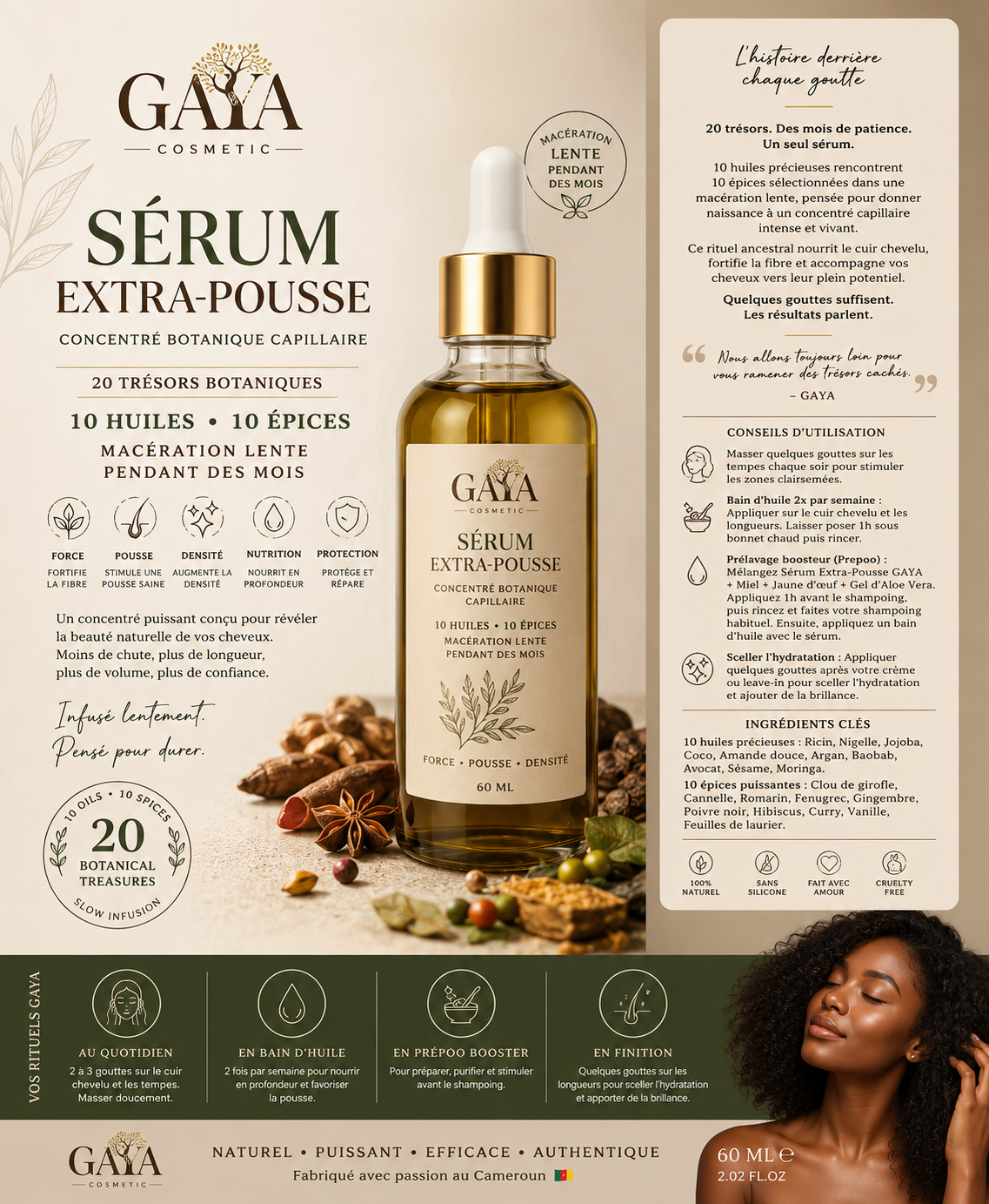 Sérum Extra-Pousse GAYA – Concentré Botanique Capillaire 60 ml