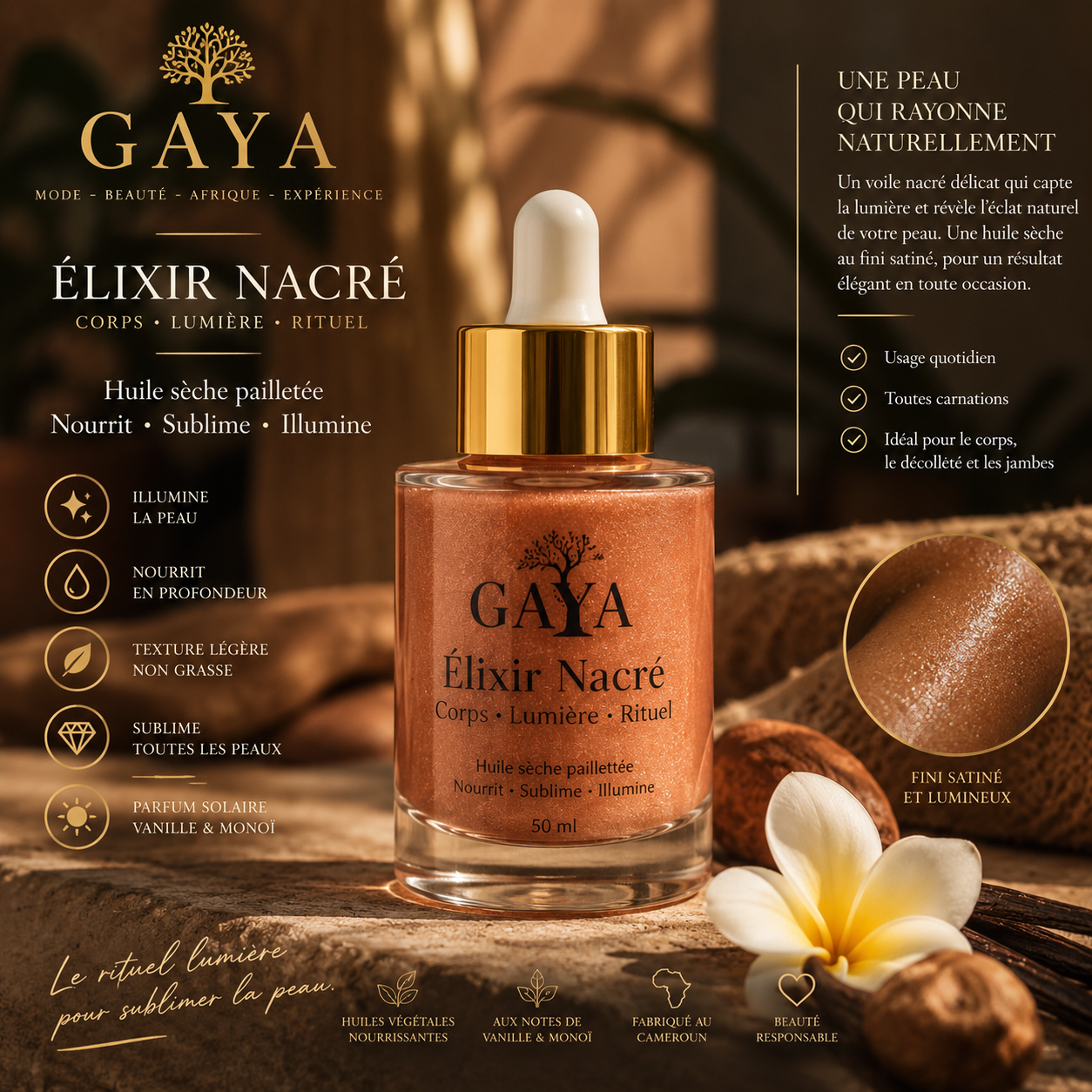 Élixir Nacré GAYA – Huile sèche pailletée 30 ml
