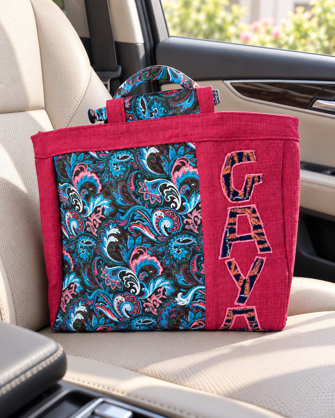 Sac cabas artisanal GAYA – Fuchsia imprimé paisley