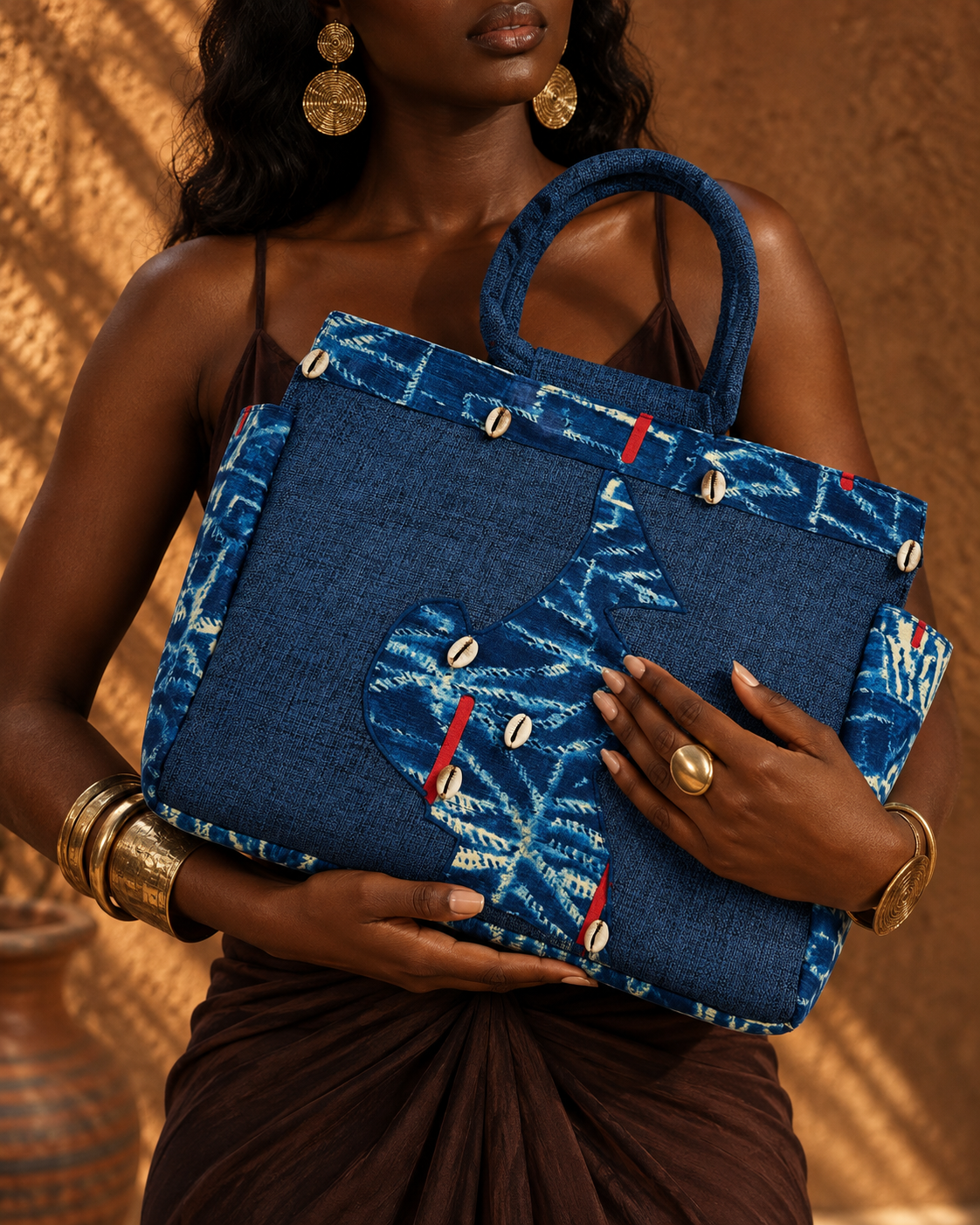 Sac cabas artisanal africain – motif ndop & cauris